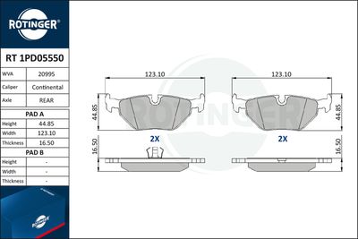 Комплект тормозных колодок, дисковый тормоз ROTINGER RT 1PD05550 для WIESMANN MF3