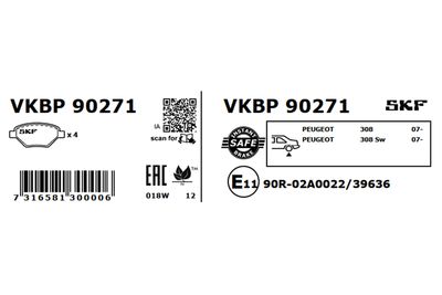 Комплект тормозных колодок, дисковый тормоз VKBP 90271