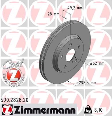Тормозной диск ZIMMERMANN 590.2828.20 для TOYOTA C-HR