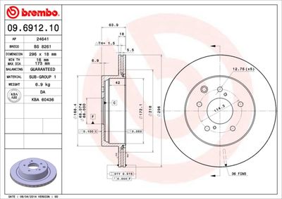 Тормозной диск BREMBO 09.6912.10 для NISSAN 300ZX