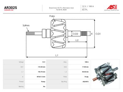 Rotor, dynamo AUTOSTARTER AR3025