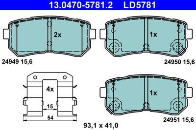 Комплект тормозных колодок, дисковый тормоз ATE 13.0470-5781.2 для KIA PICANTO