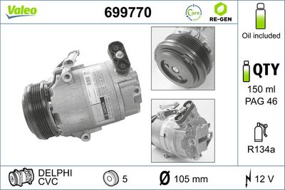 VALEO Compressor, airconditioning VALEO RE-GEN REMANUFACTURED (699770)