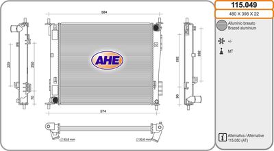 Радиатор, охлаждение двигателя AHE 115.049 для KIA SOUL
