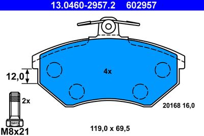Комплект тормозных колодок, дисковый тормоз 13.0460-2957.2