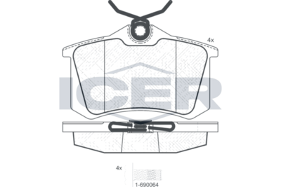 комплект спирачно феродо, дискови спирачки ICER 180697-703