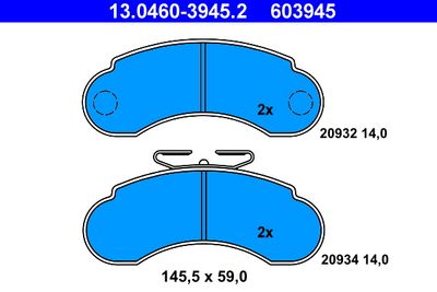 Комплект тормозных колодок, дисковый тормоз ATE 13.0460-3945.2 для MERCEDES-BENZ MB