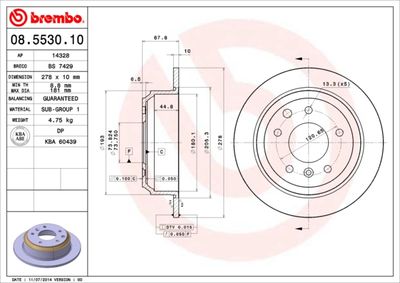 Тормозной диск BREMBO 08.5530.10 для DAIMLER XJ
