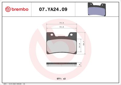 Bromsbeläggssats, skivbroms BREMBO 07YA2409