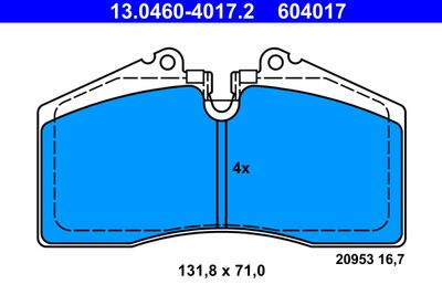 Комплект тормозных колодок, дисковый тормоз ATE 13.0460-4017.2 для PORSCHE 959