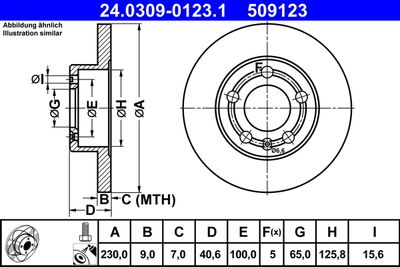 Тормозной диск ATE 24.0309-0123.1 для AUDI A2