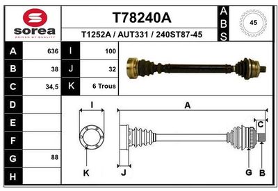 EAI T78240A Полуось в сборе для AUDI A4 B5 (8D2) 2.8 quattro