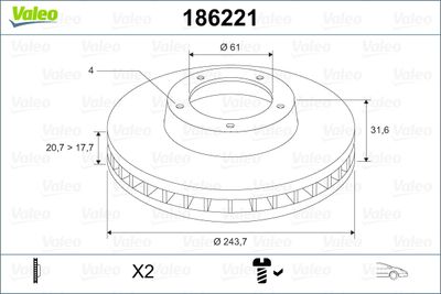 VALEO 186221 Тормозной диск 