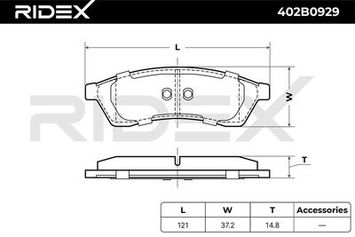 комплект спирачно феродо, дискови спирачки RIDEX 402B0929