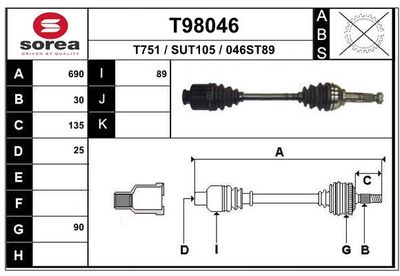 Приводной вал EAI T98046 для SUBARU XT