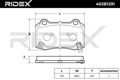 комплект спирачно феродо, дискови спирачки RIDEX 402B1291