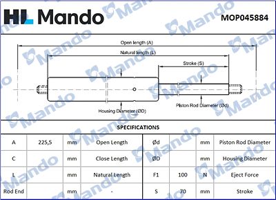 Sprężyna gazowa, pokrywa bagażnika MANDO MOP045884