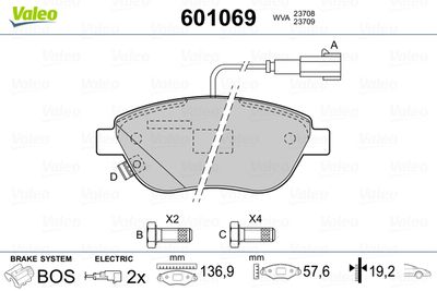 Комплект тормозных колодок, дисковый тормоз VALEO 601069 для FIAT LINEA