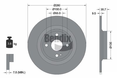 Тормозной диск BENDIX Braking BDS1619 для ABARTH 124