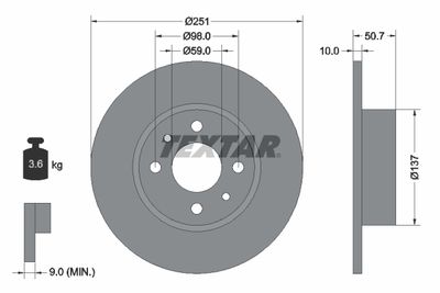 Тормозной диск TEXTAR 92034203 для FIAT MULTIPLA