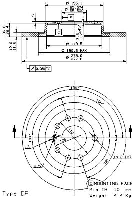 Тормозной диск BREMBO 08.9511.11 для CADILLAC BLS