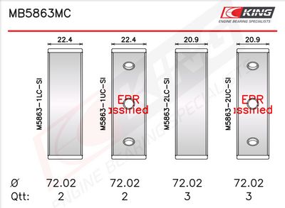 Комплект черупки на лагера на коляновия вал KING MB5863MC0.25