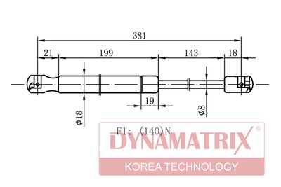 Газовая пружина, крышка багажник DYNAMATRIX DGS006941 для HYUNDAI TUCSON