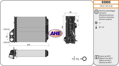 AHE 93905 Радіатор пічки для DACIA (Дача)
