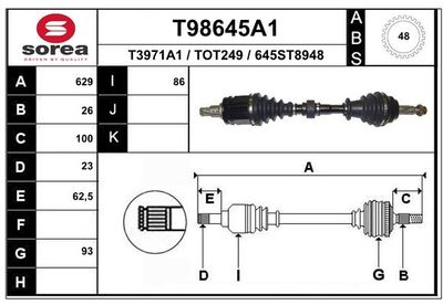 Приводной вал EAI T98645A1 для LEXUS RX