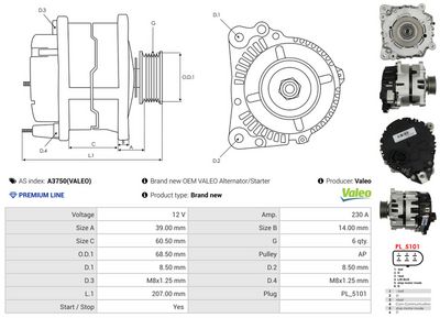 GENERATOR / ALTERNATOR AS-PL A3750VALEO 4