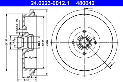 Тормозной барабан ATE 24.0223-0012.1 для VW PASSAT