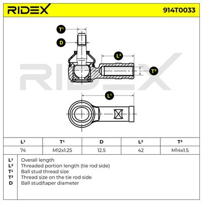 накрайник на напречна кормилна щанга RIDEX 914T0033