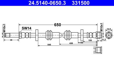ATE 24.5140-0650.3 Тормозной шланг  для AUDI A7 (Ауди А7)