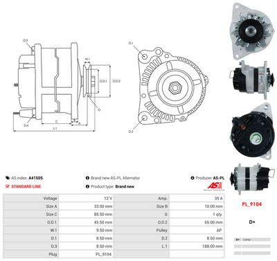 GENERATOR / ALTERNATOR AS-PL A4150S 4