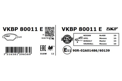 Brake Pad Set, disc brake VKBP 80011 E