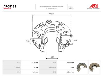 AS-PL - Usmerňovač alternátora MAZDA, MITSUBISHI , ARC5188