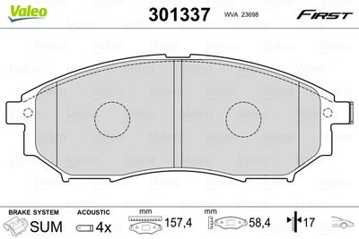 Комплект тормозных колодок, дисковый тормоз VALEO 301337 для INFINITI M45