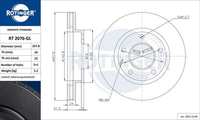 спирачен диск ROTINGER RT 2076-GL