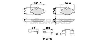 BRAXIS AB0073 Тормозные колодки и сигнализаторы  для MERCEDES-BENZ E-CLASS T-Model (S211) E 320 T CDI (211.222)