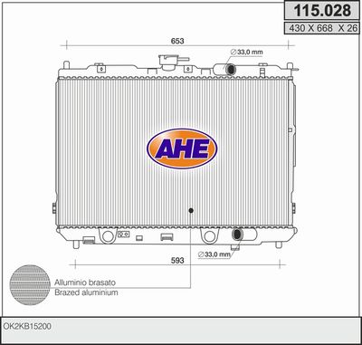 Радиатор, охлаждение двигателя AHE 115.028 для KIA CARENS