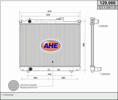 AHE 129.066 Радиатор охлаждения двигателя  для SUZUKI (Сузуки)