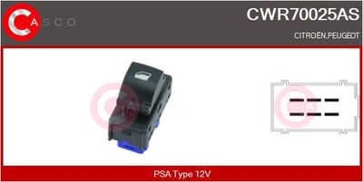 Выключатель, стеклолодъемник CASCO CWR70025AS для PEUGEOT 301