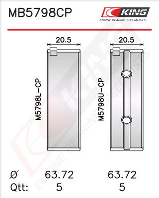 Комплект черупки на лагера на коляновия вал KING MB5798CP0.5