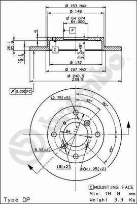 BREMBO 08.9082.10 Тормозные диски для SUZUKI SWIFT