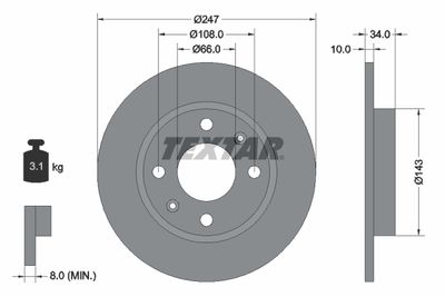 Тормозной диск TEXTAR 92029803 для CITROËN VISA