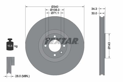 Тормозной диск TEXTAR 92256903 для CITROËN DS4