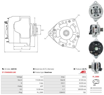 GENERATOR / ALTERNATOR AS-PL A6913S 4