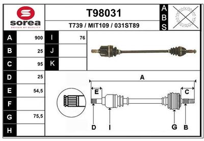 Приводной вал EAI T98031 для MITSUBISHI LANCER