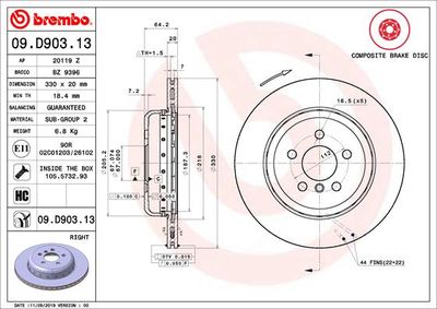 Тормозной диск BREMBO 09.D903.13 для TOYOTA SUPRA
