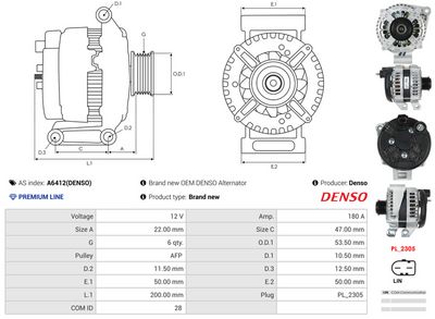 GENERATOR / ALTERNATOR AS-PL A6412DENSO 4
